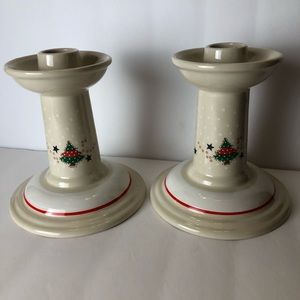 Vintage Noritake Epoch Holiday Joy Set Of Two Candle Sticks